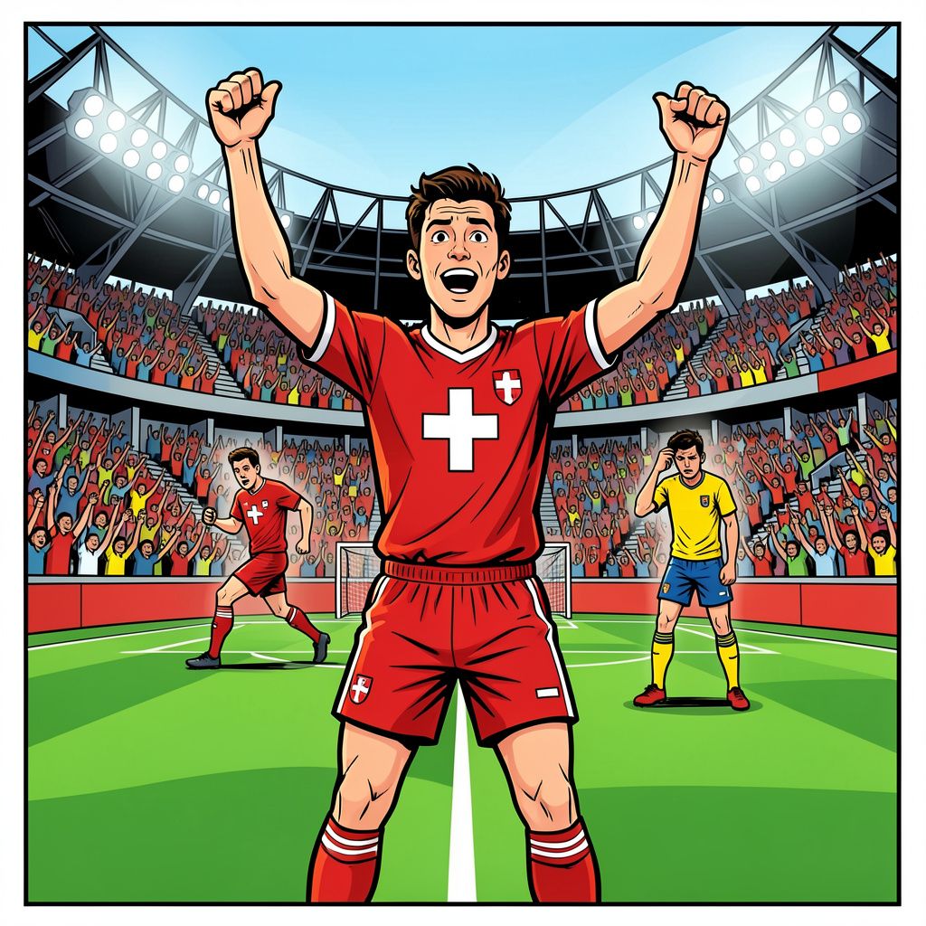 Zwitserland schiet Colombia naar huis en bereikt voor het eerst sinds 1954 de kwartfinale.