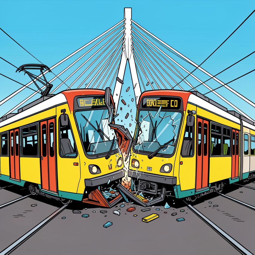 Twee trams botsen vandaag hard op elkaar op de Erasmusbrug in Rotterdam.