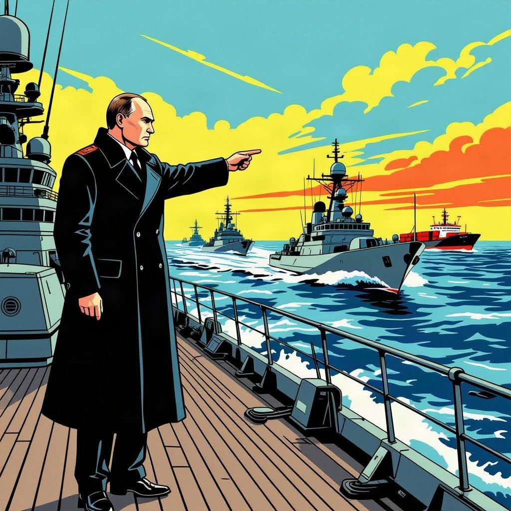 President Poetin waarschuwt de NAVO vanaf een oorlogsschip voor een naderend conflict in de Grote Oceaan.