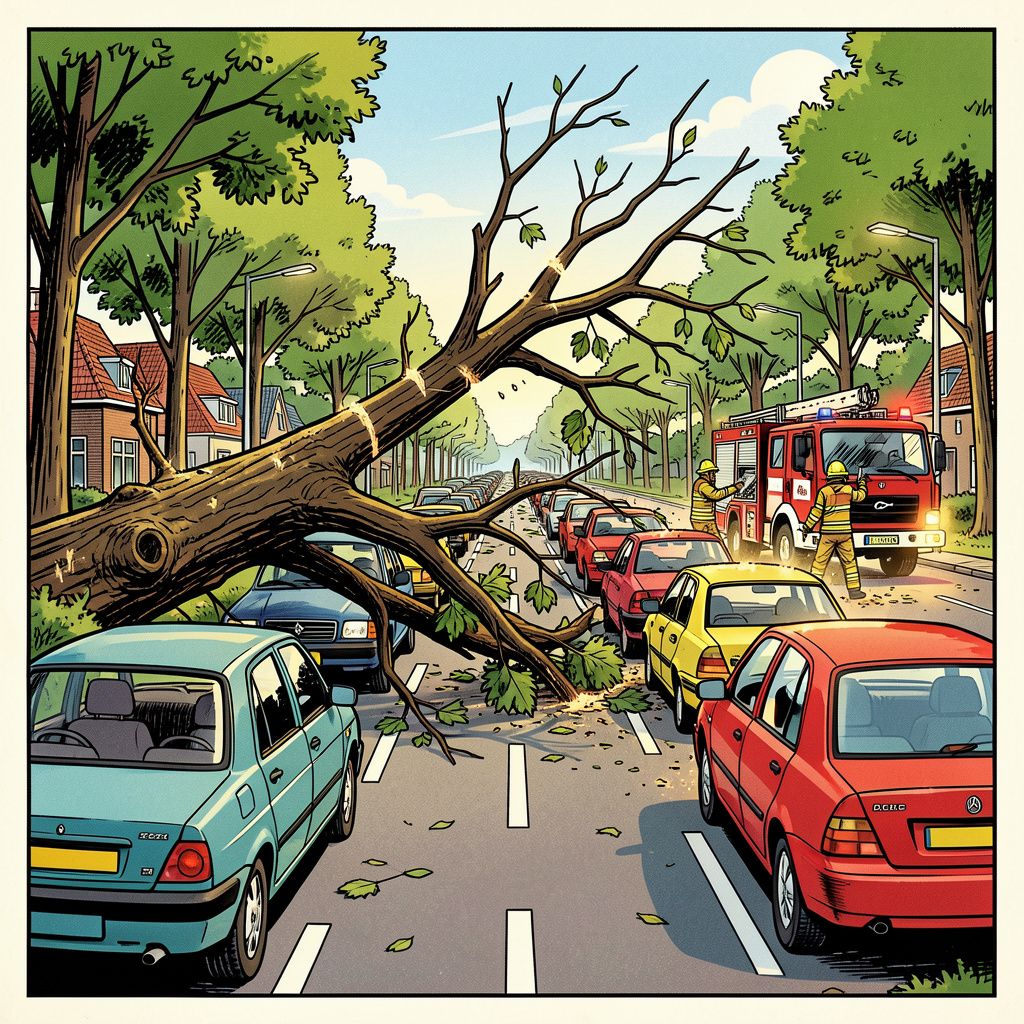 Een plotselinge valwind legt het verkeer in Uddel volledig plat.