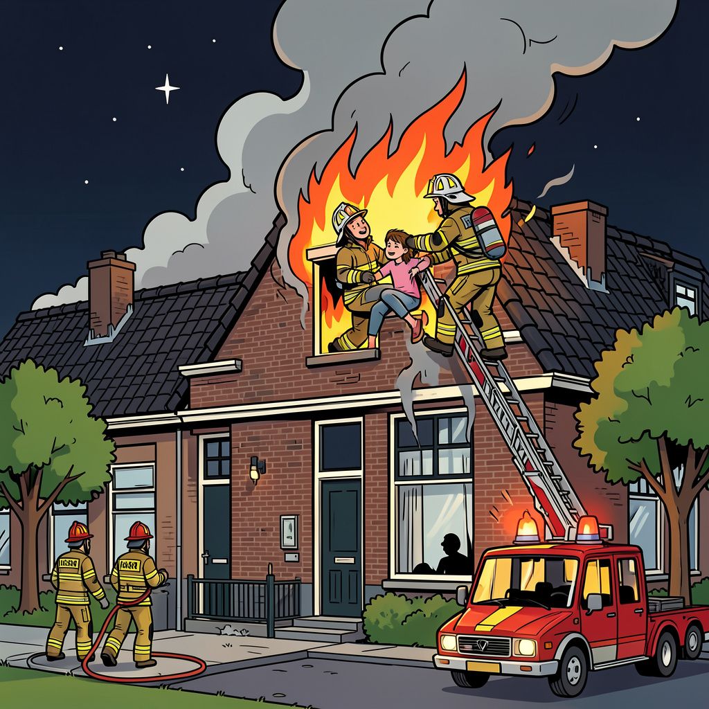 Brandweerlieden redden een jonge vrouw van een brandende zolder in Etten-Leur.