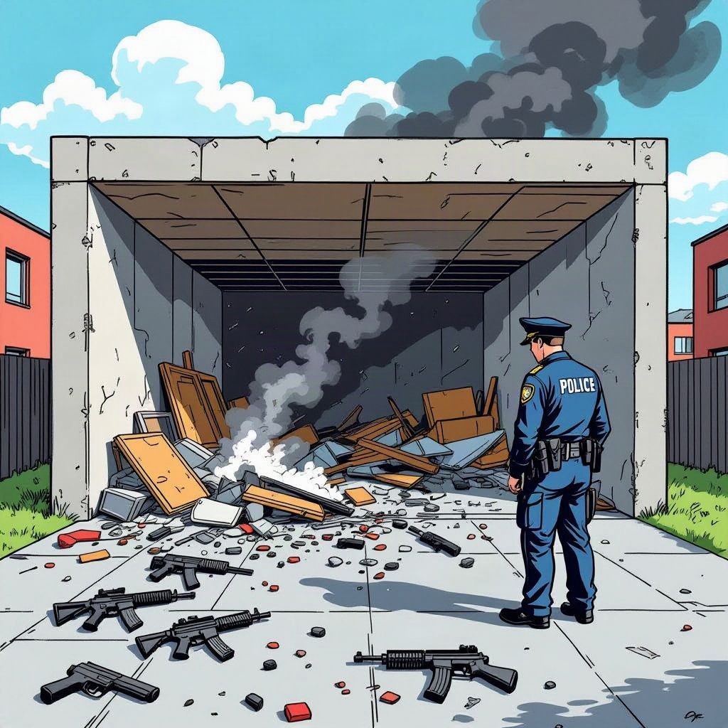 In een ontplofte kelderbox in Amsterdam-Osdorp lag een compleet wapenarsenaal.
