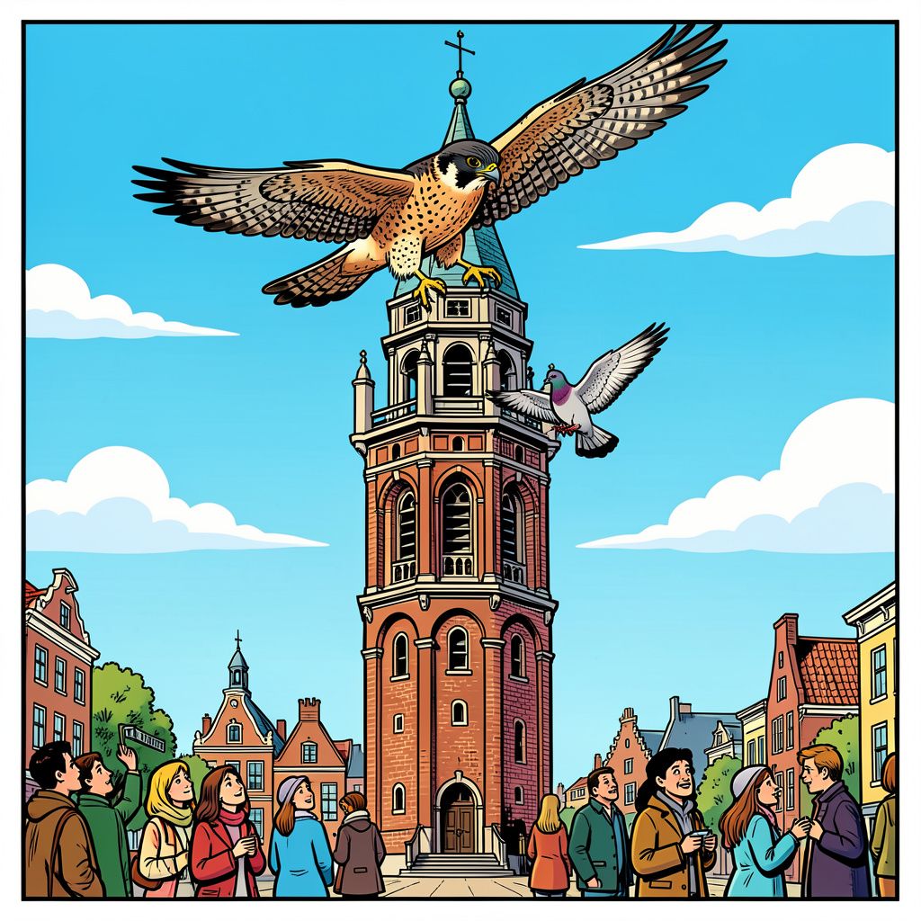 Een slechtvalk kiest de Utrechtse Domtoren als vaste snackbar voor stadsduiven.