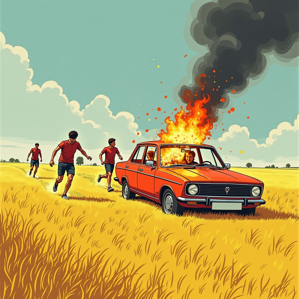 Jongeren steken auto in lichterlaaie in weiland Lunteren en vluchten weg