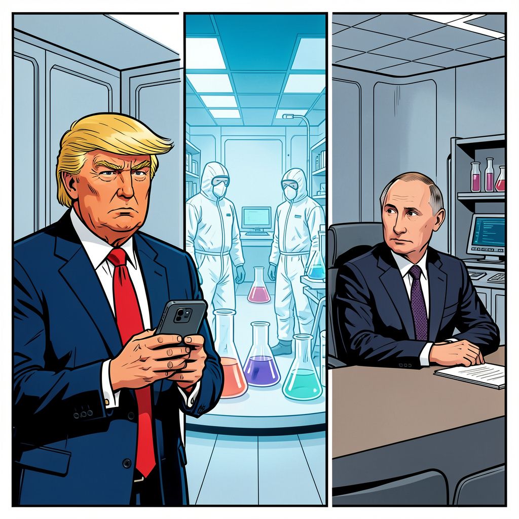 Donald Trump belt Vladimir Poetin over een mysterieuze dood in een Russisch pestlaboratorium.