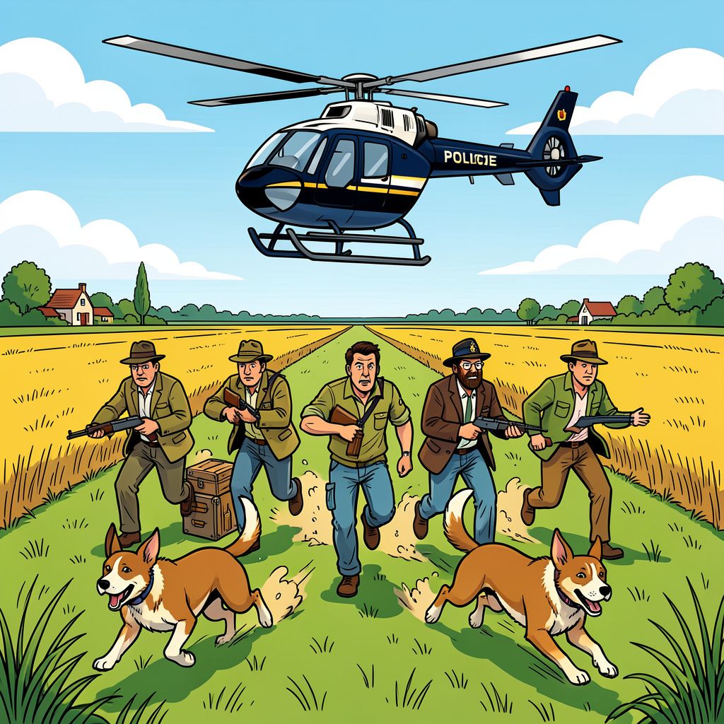 Politiehelikopter en honden pakken vijf inbrekers na wilde achtervolging door weilanden van Schoorl